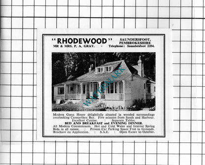 Rhodewood Guest House Saundersfoot / Wood Park Farm Tenby - 1962 Small Advert