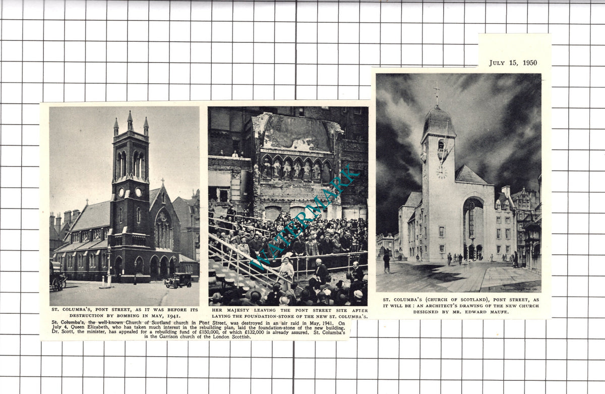St Columba's Church Pont Street London - 1950 News Clipping