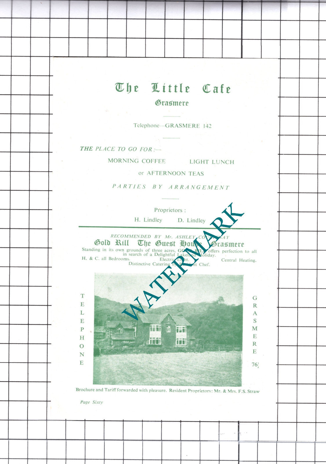 Gold Rill Guest House Grasmere Cumbria Mr F S Straw Advert - c.1952 Cutting