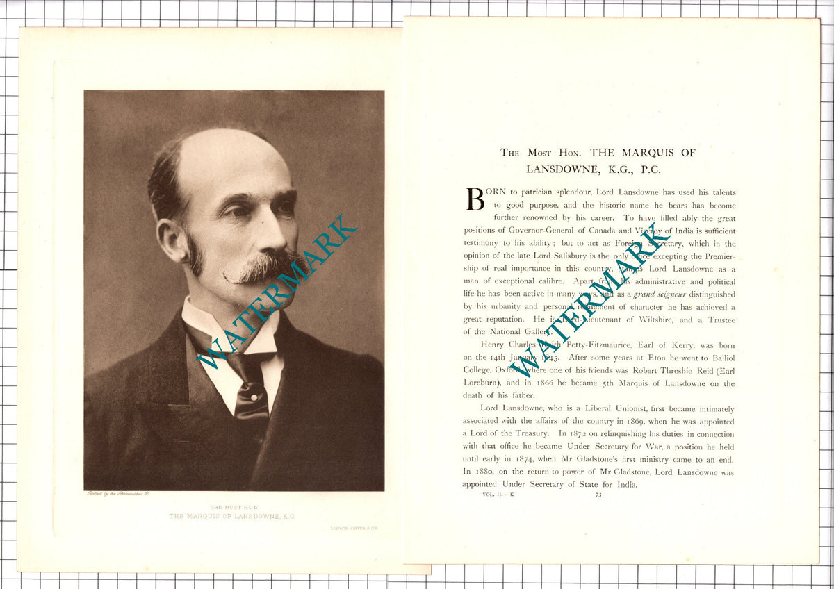 The Marquis Of Lansdowne   Petty-Fitzmaurice -- c.1920 Print / Article