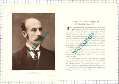 The Marquis Of Lansdowne   Petty-Fitzmaurice -- c.1920 Print / Article
