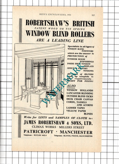 James Robertshaw & Sons Ltd Manchester / Tupholmes Sheffield - 1954 Advert