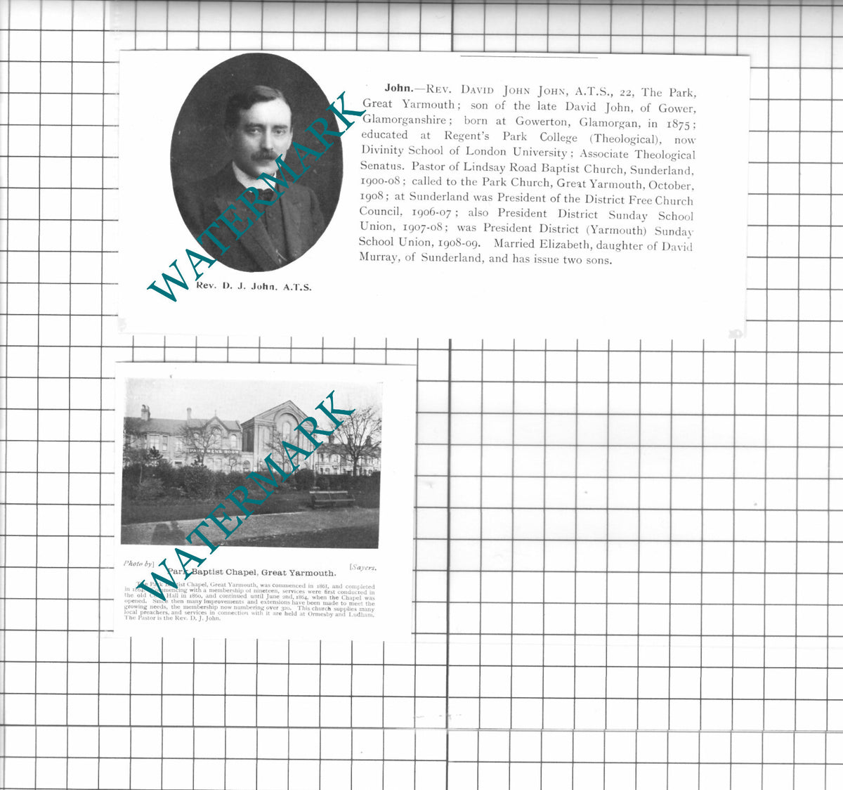 Rev David John John The Park Great Yarmouth Park Baptist  1911 Two-Part Clipping