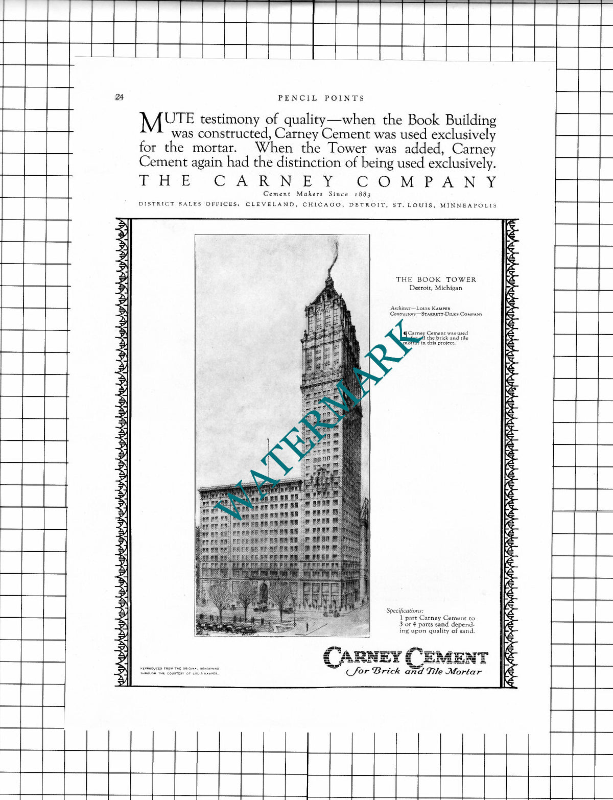 The Book Tower Detroit Michigan Carney / Alfred Tayloe Memphis - 1927 Advert