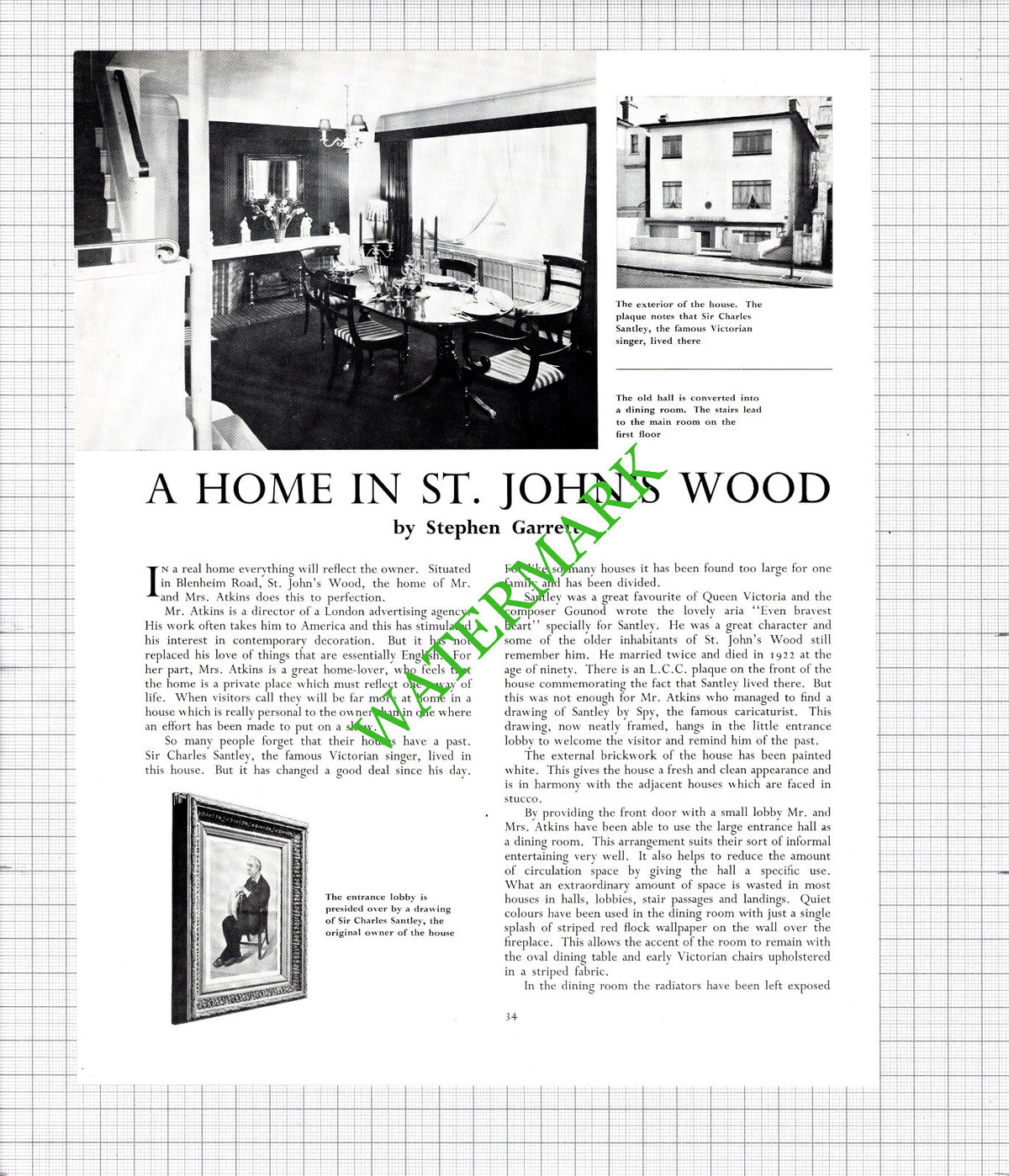 Blenheim Road St John's Wood London Atkins Charles Santley - c.1956 Article