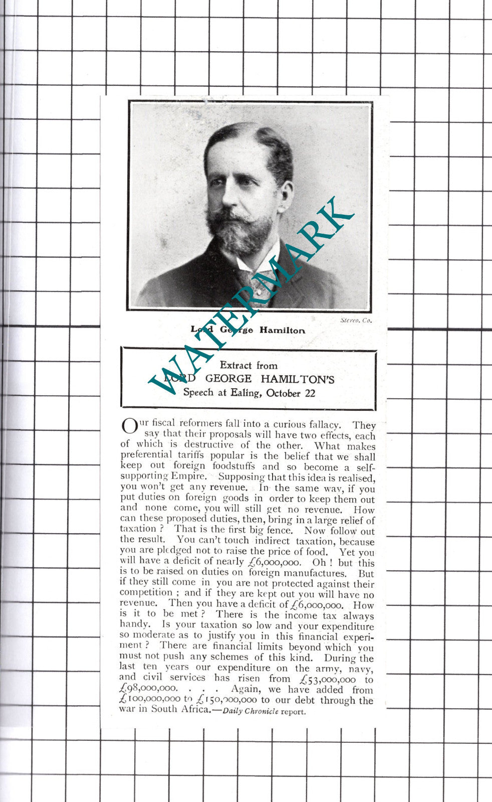 Lord George Hamilton  -  c.1903 Cutting / Print