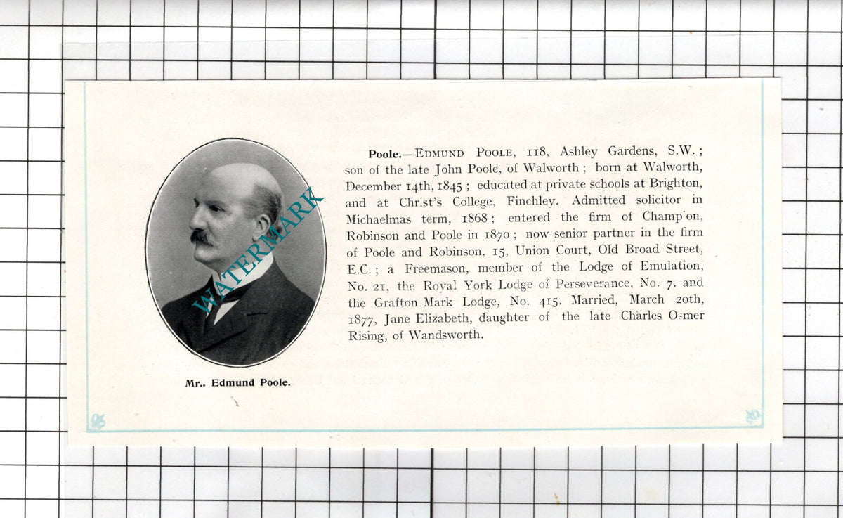 Mr Edmund Poole Walworth London - c.1905 Clipping
