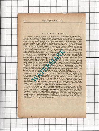 The Albert Hall Sheffield - c.1910 Small Cutting
