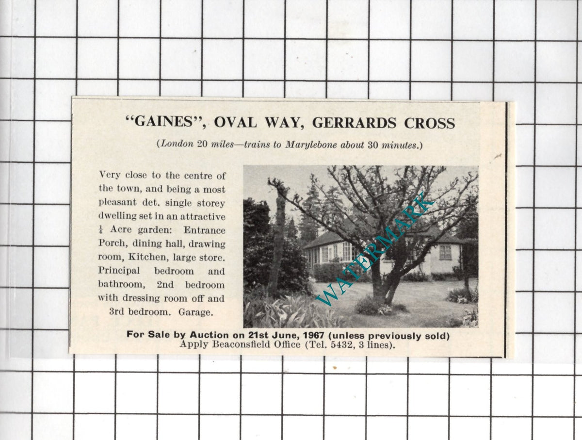Gaines Oval Way Gerrards Cross Buckinghamshire - 1967 House Sale Advert  - Small