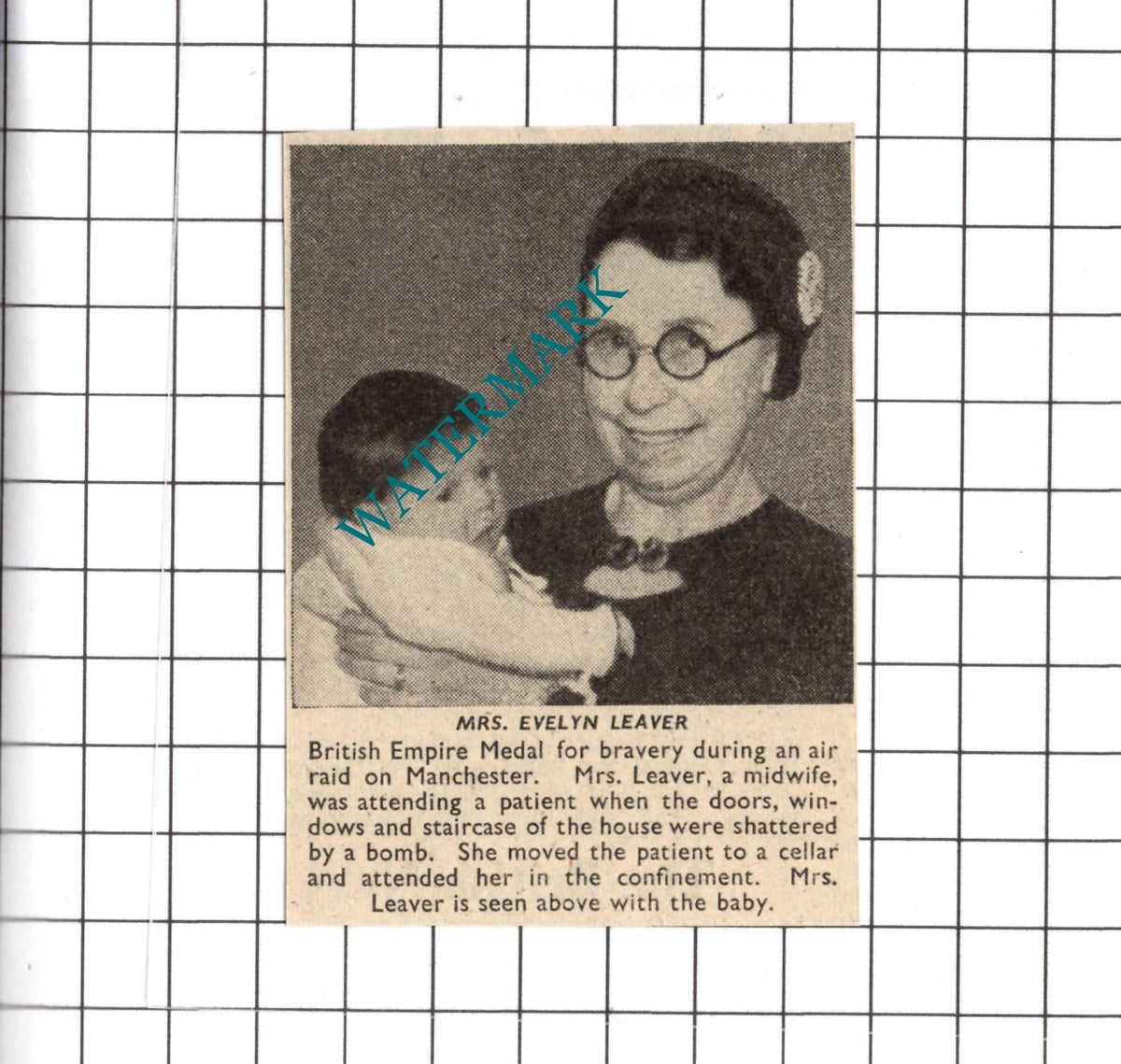 Miss Evelyn Leaver Manchester Midwife World War Two WW2  - 1941 SMALL Clipping
