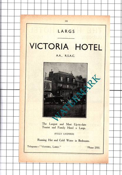 The Hills Hotel Burnside Est Largs / Victoria Hotel Advert - 1939 Cutting