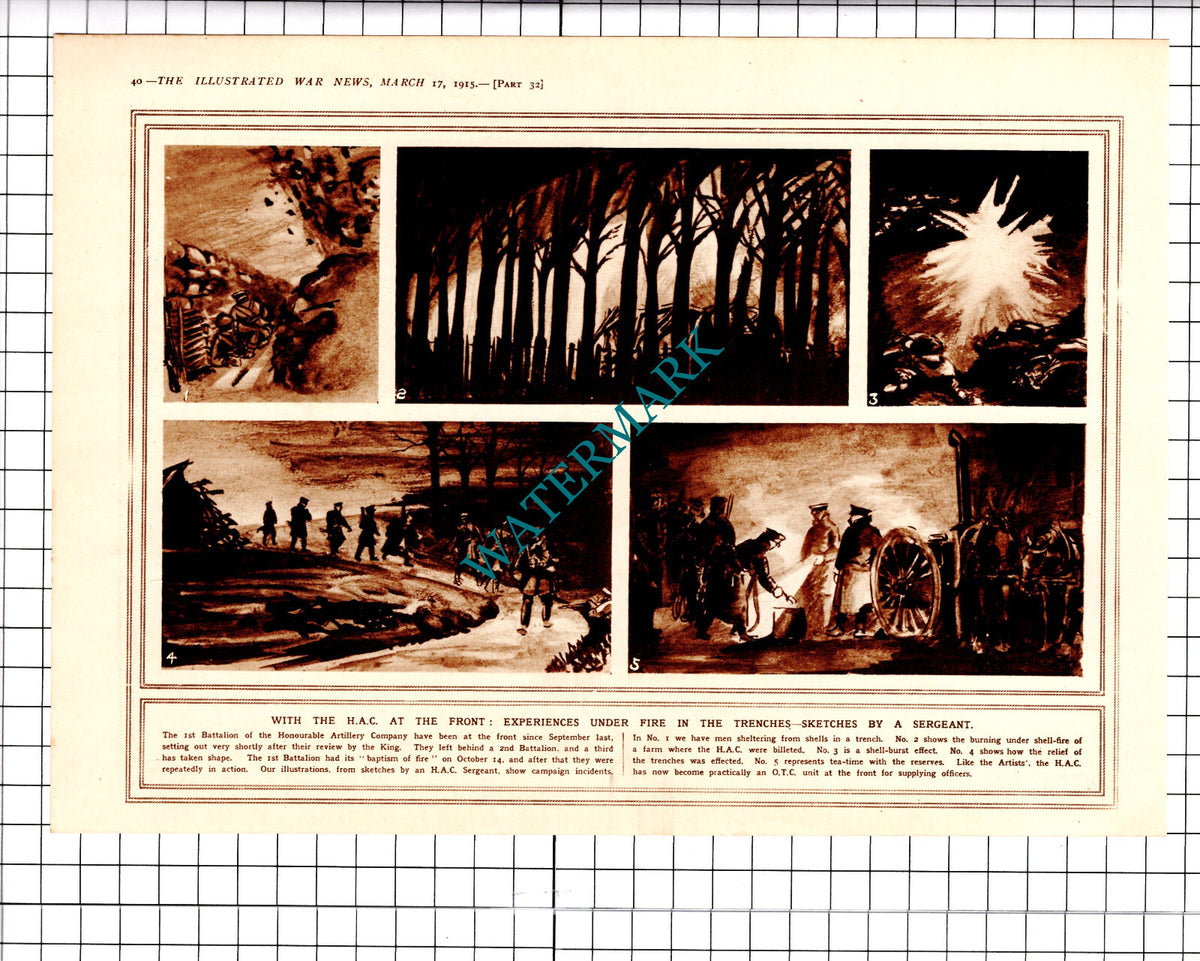 1st Batt Honourable Artillery Company HAC Great War WW1 - 1915 Clipping/ Print