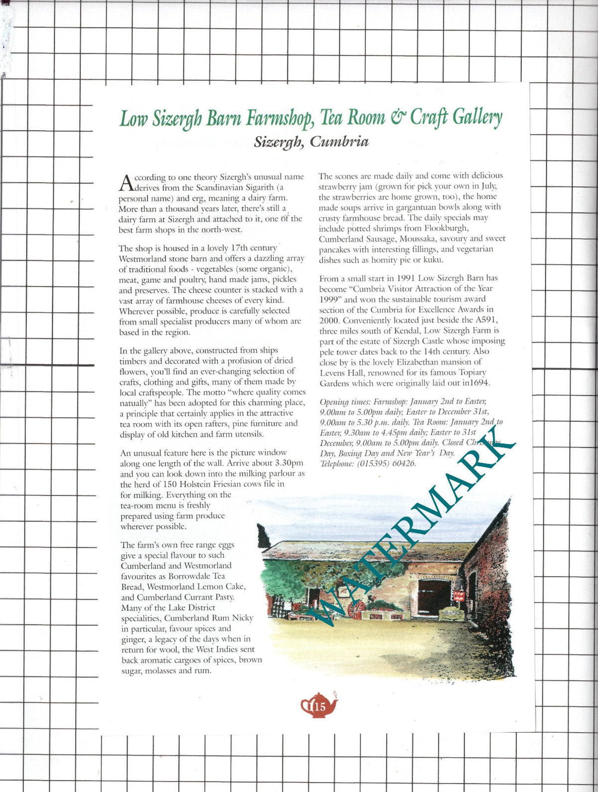 Low Sizergh Barn Cumbria / Waterslack Tea Room Silverdale Cumbria  c.2000 Advert