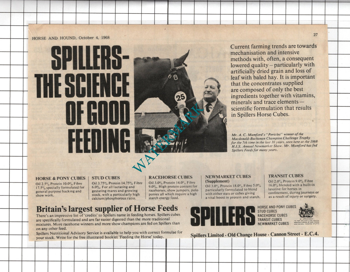 Mr A C Mumford Horse Pericles Spillers Ltd  - 1968 Advert