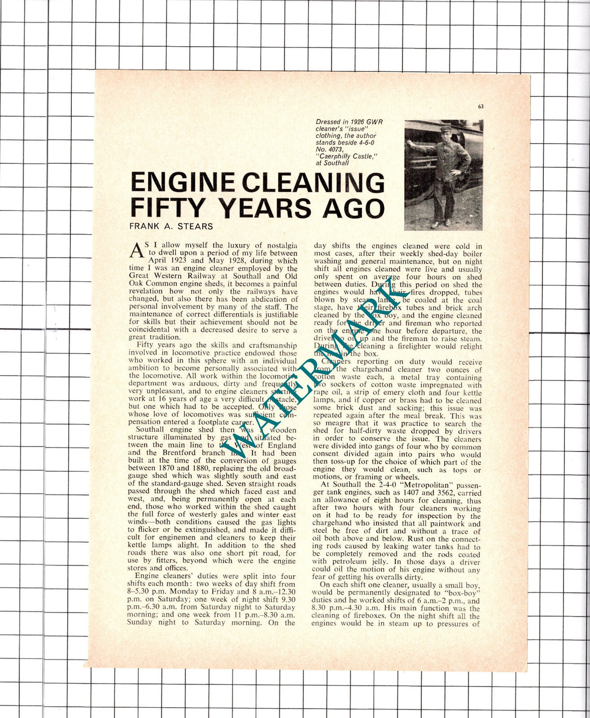 Frank Stears Great Western Railway Southall Old Oak Common  1974 Article / Print
