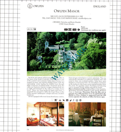 Sea Marge Hotel Overstrand Norfolk / Owlpen Manor Uley Gloucester  - 2001 Advert