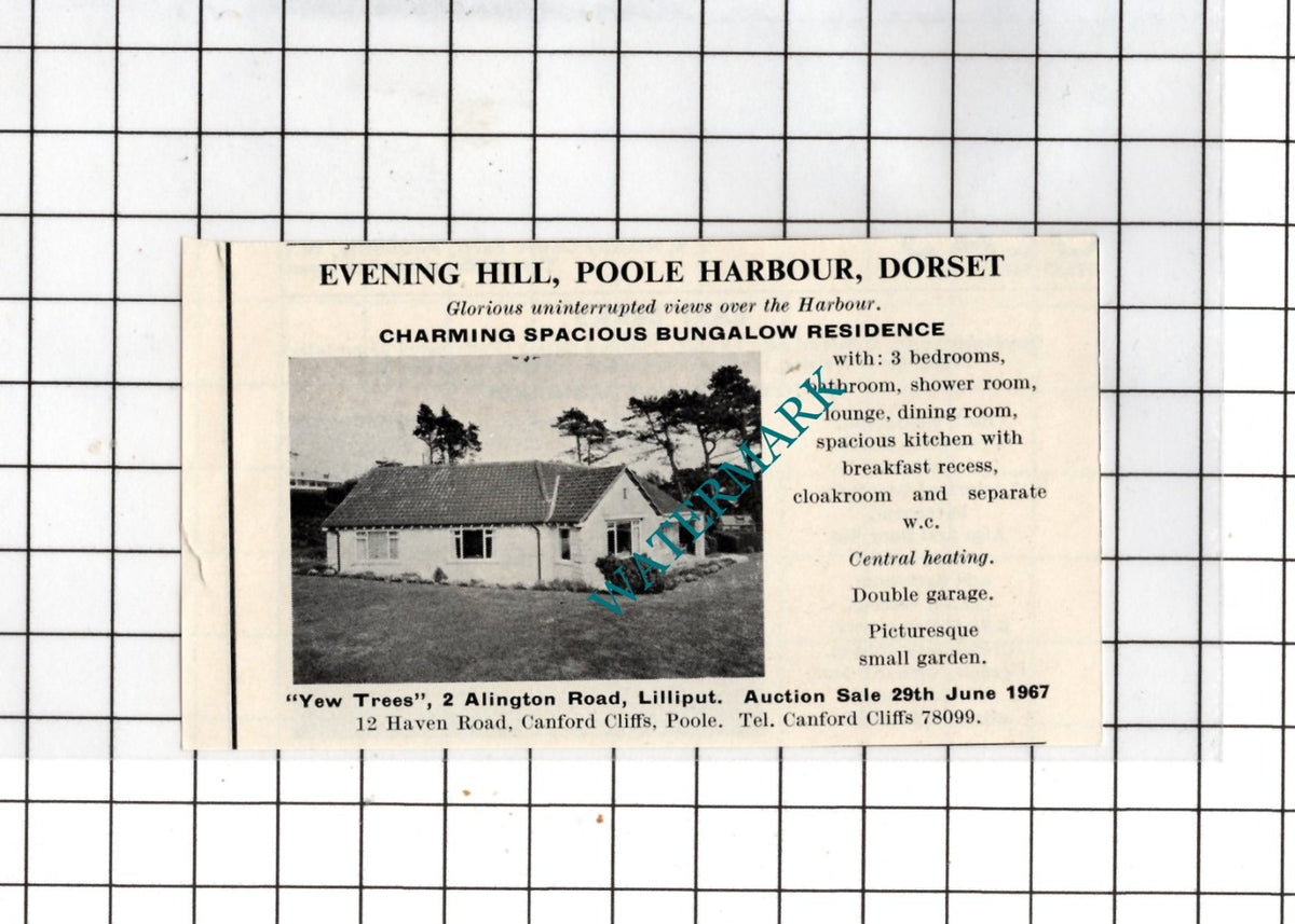 Evening Hill Poole Harbour Dorset Small House Sale Advert - 1967