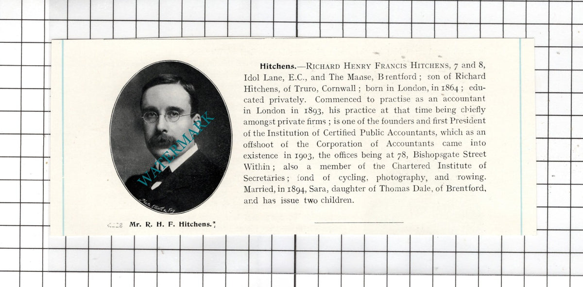 Mr Richard Henry Francis Hitchens  The Manse Brentford London - c.1905 Clipping