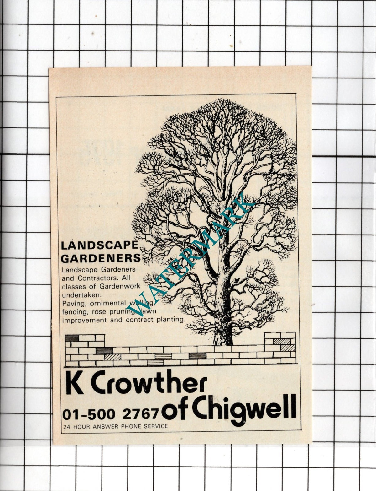 K Crowther Of Chigwell Essex Landscape Gardeners - 1975 Small Advert