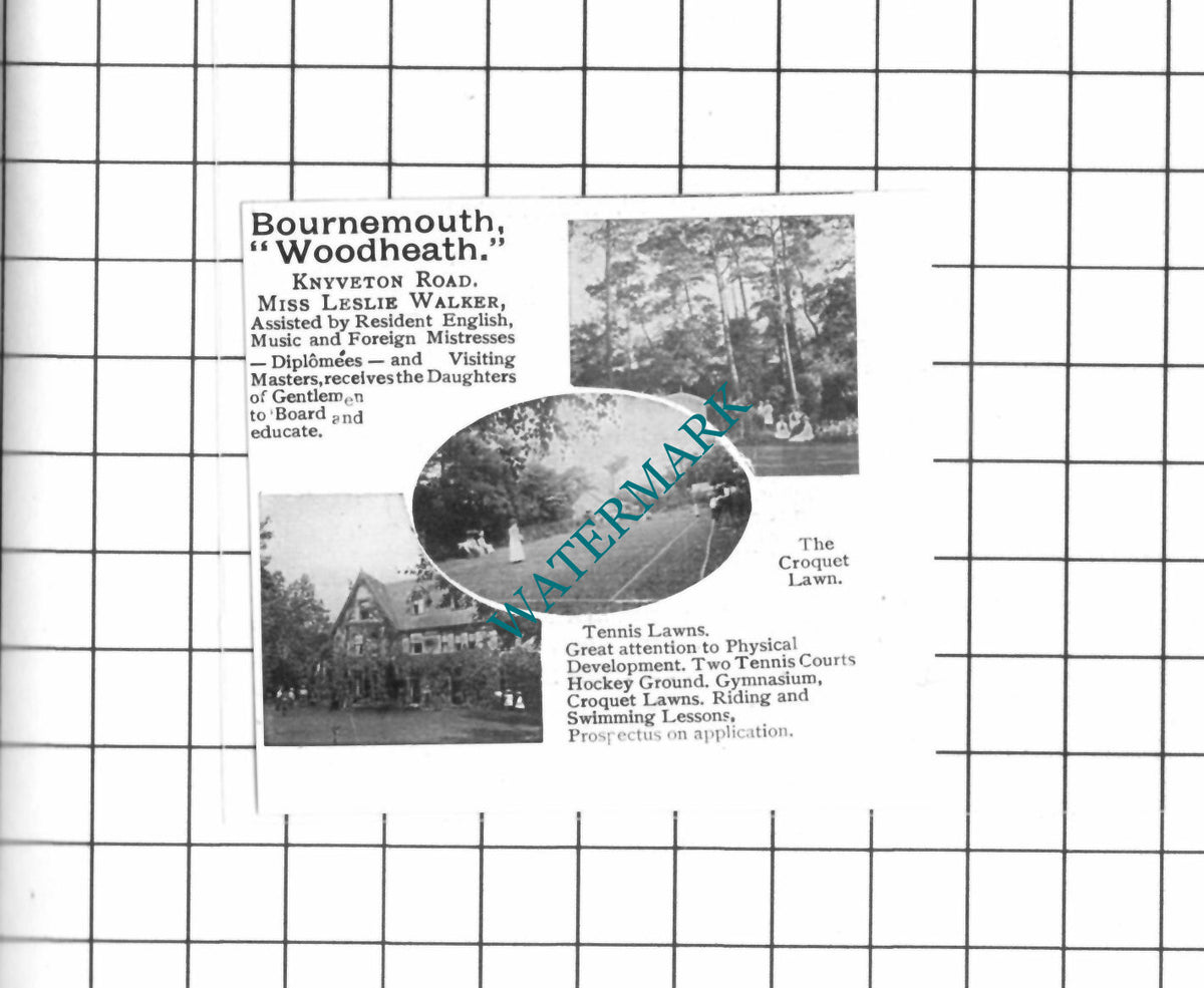 Woodheath School Knyveton Road Bournemouth Miss Leslie Walker  1903 SMALL Advert