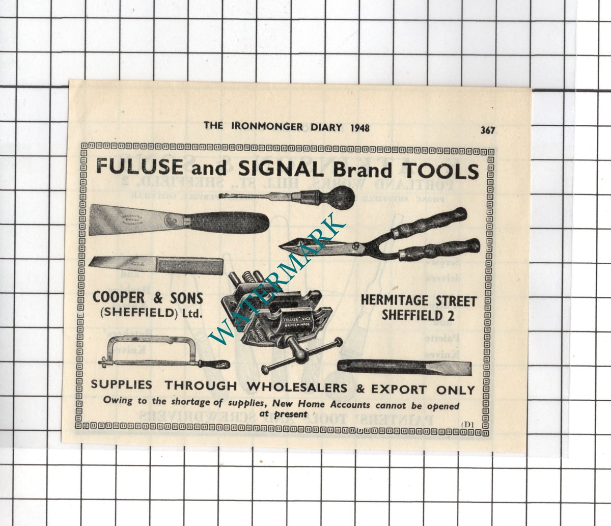 Cooper & Sons Sheffield Ltd / E Atkinson & Sons Sheffield - 1948 Small Advert