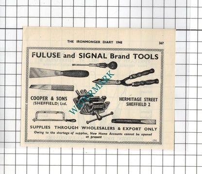 Cooper & Sons Sheffield Ltd / E Atkinson & Sons Sheffield - 1948 Small Advert