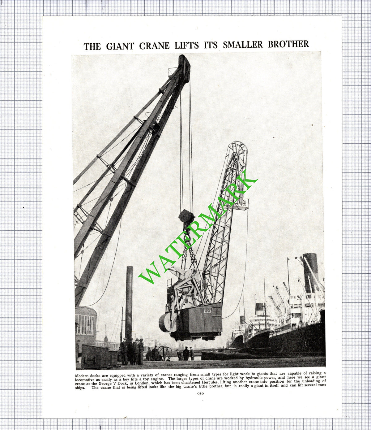 Hercules Crane George V Dock London   - c.1950s Cutting / Print