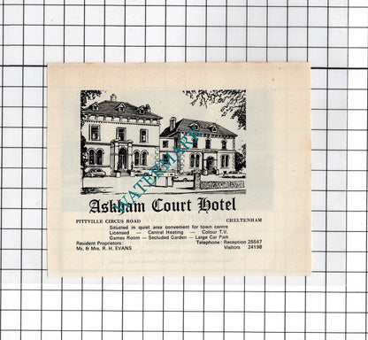 Malvern View Hotel Cheltenham Dale-Thomas / Askham Court Hotel  - c.1970s Advert
