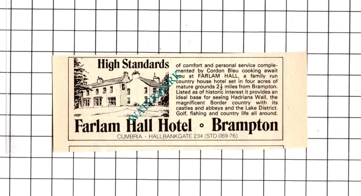 Farlam Hall Hotel Brampton Cumbria  - 1977 SMALL Advert