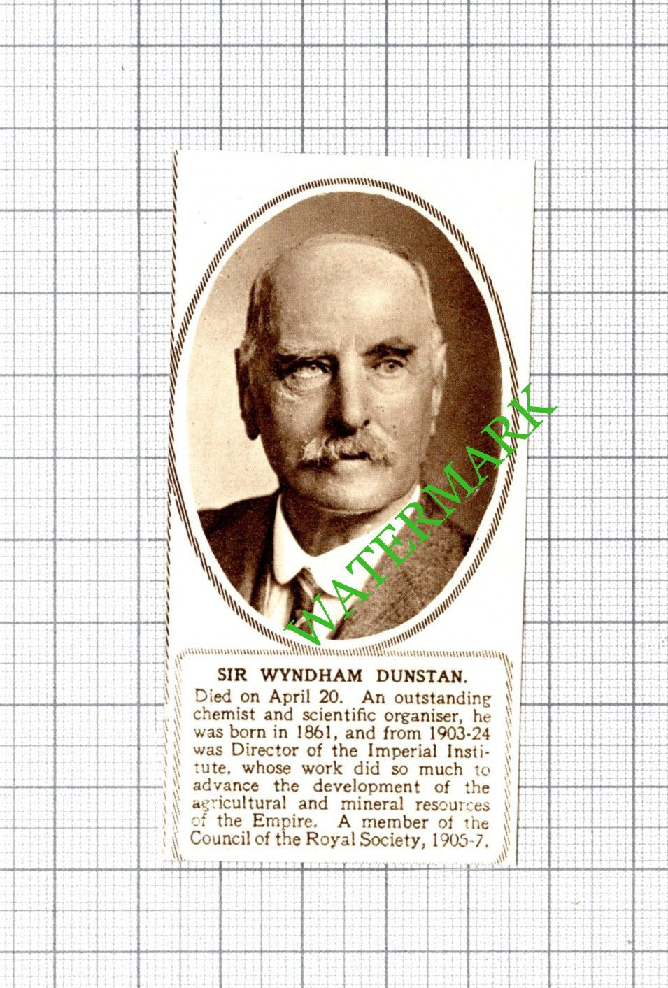 Sir Wyndham Dunstan Obituary - 1949 SMALL Cutting