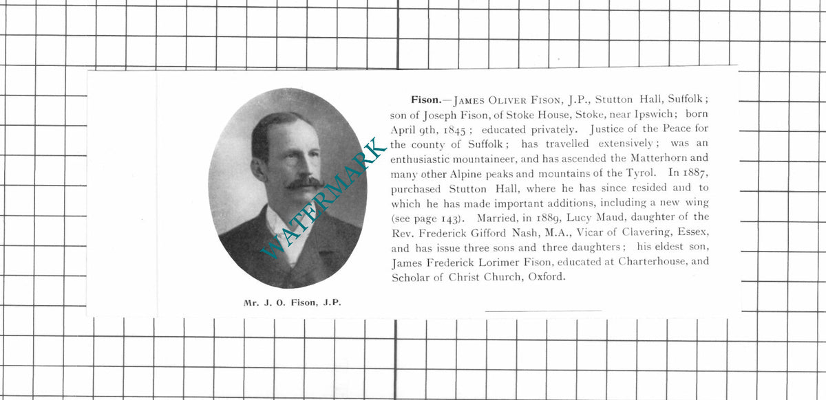 James Oliver Fison Stutton Hall Suffolk  - 1911 Clipping / Print
