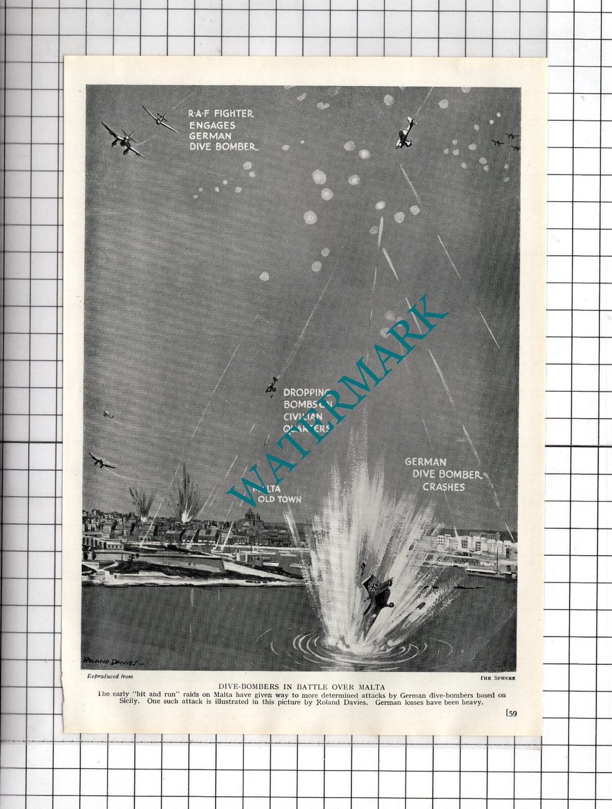 Dive Bombers Over Malta Bombing Raids  WW2 - 1940's Cutting