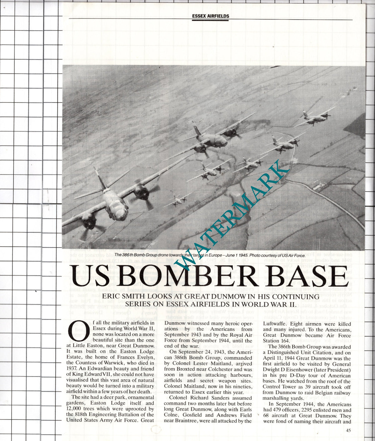 Little Easton Airfield Great Dunmow Essex Easton Lodge 386th Bomb - 1989 Article