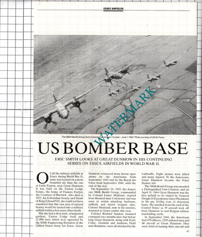 Little Easton Airfield Great Dunmow Essex Easton Lodge 386th Bomb - 1989 Article