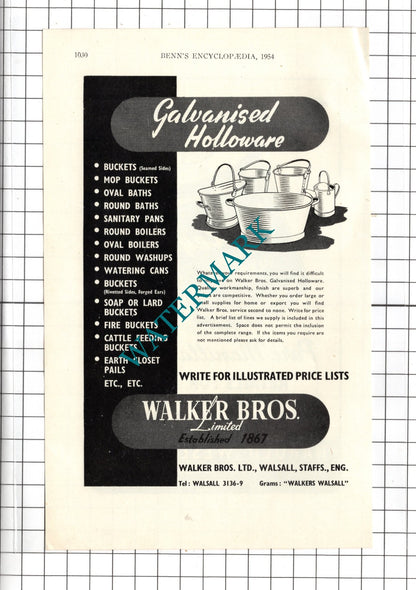 Harold Wesley Ltd London Harley Roll / Walker Bros Ltd Walsall - 1954 Advert