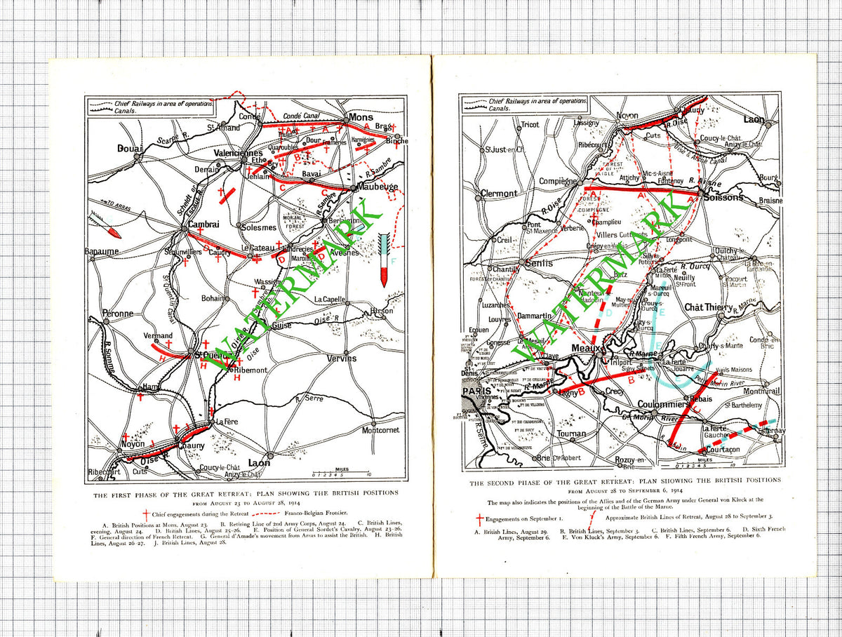 The Great Retreat Map World War One WW1 - c.1920 Pullout / Print