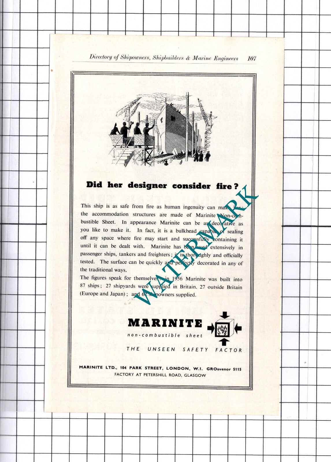 United States Metallic Packing Bradford / Marinite Ltd London  ADVERT - c.1957