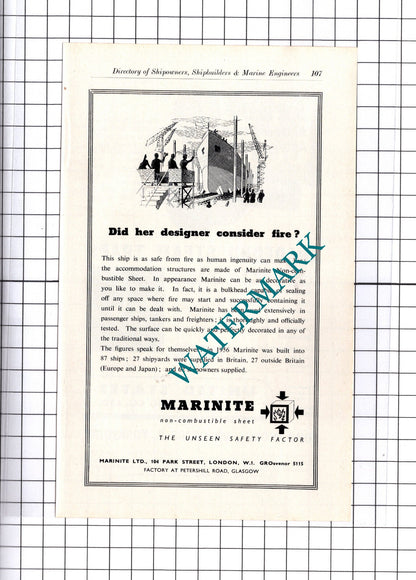 United States Metallic Packing Bradford / Marinite Ltd London  ADVERT - c.1957