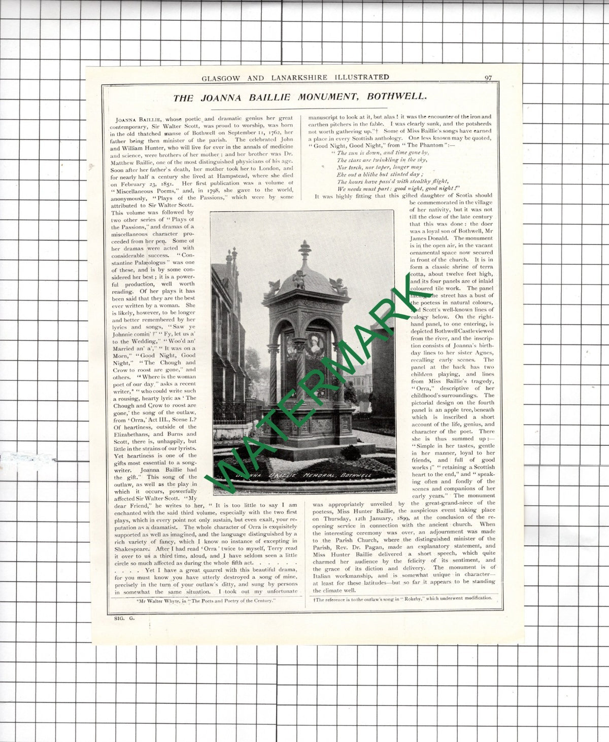 The Joanna Baillie Monument Bothwell Scotland Parish Church Castle- 1904 Article