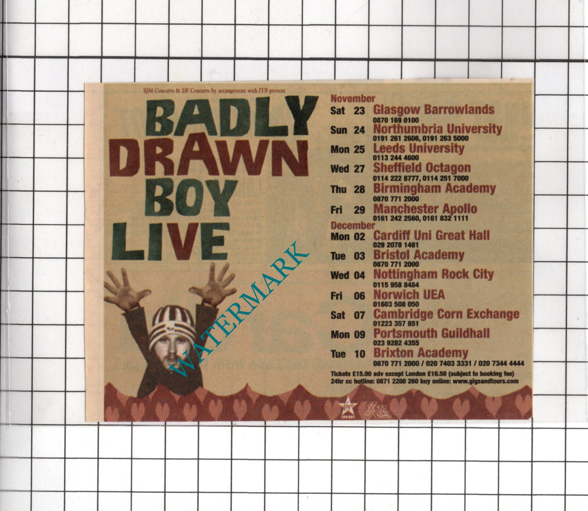 Badly Drawn Boy Tour Advert - 2002 SMALL Cutting