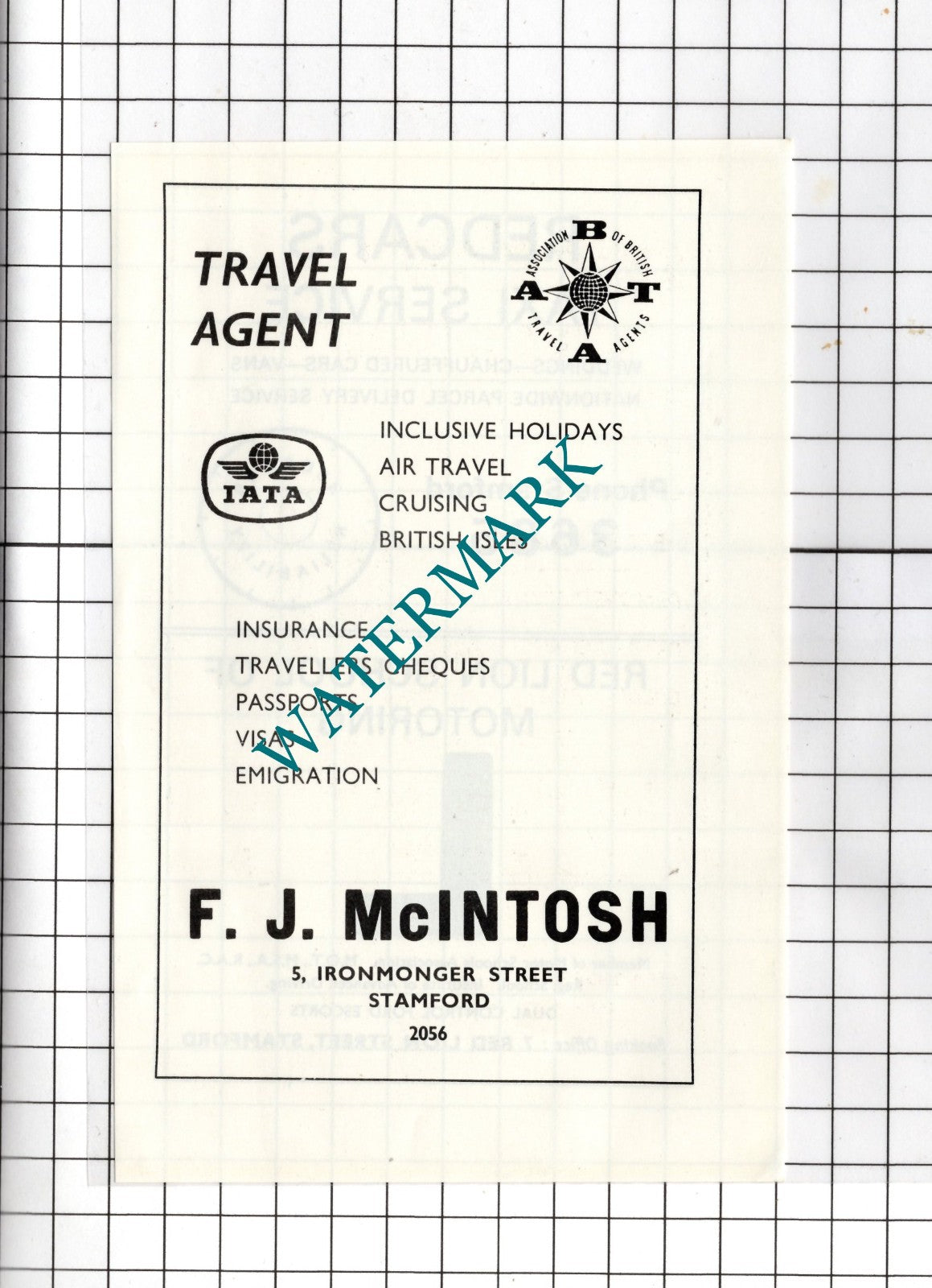 F J McIntosh Travel Agent Stamford Redcars Taxi  Red Lion Driving - c1974 Advert