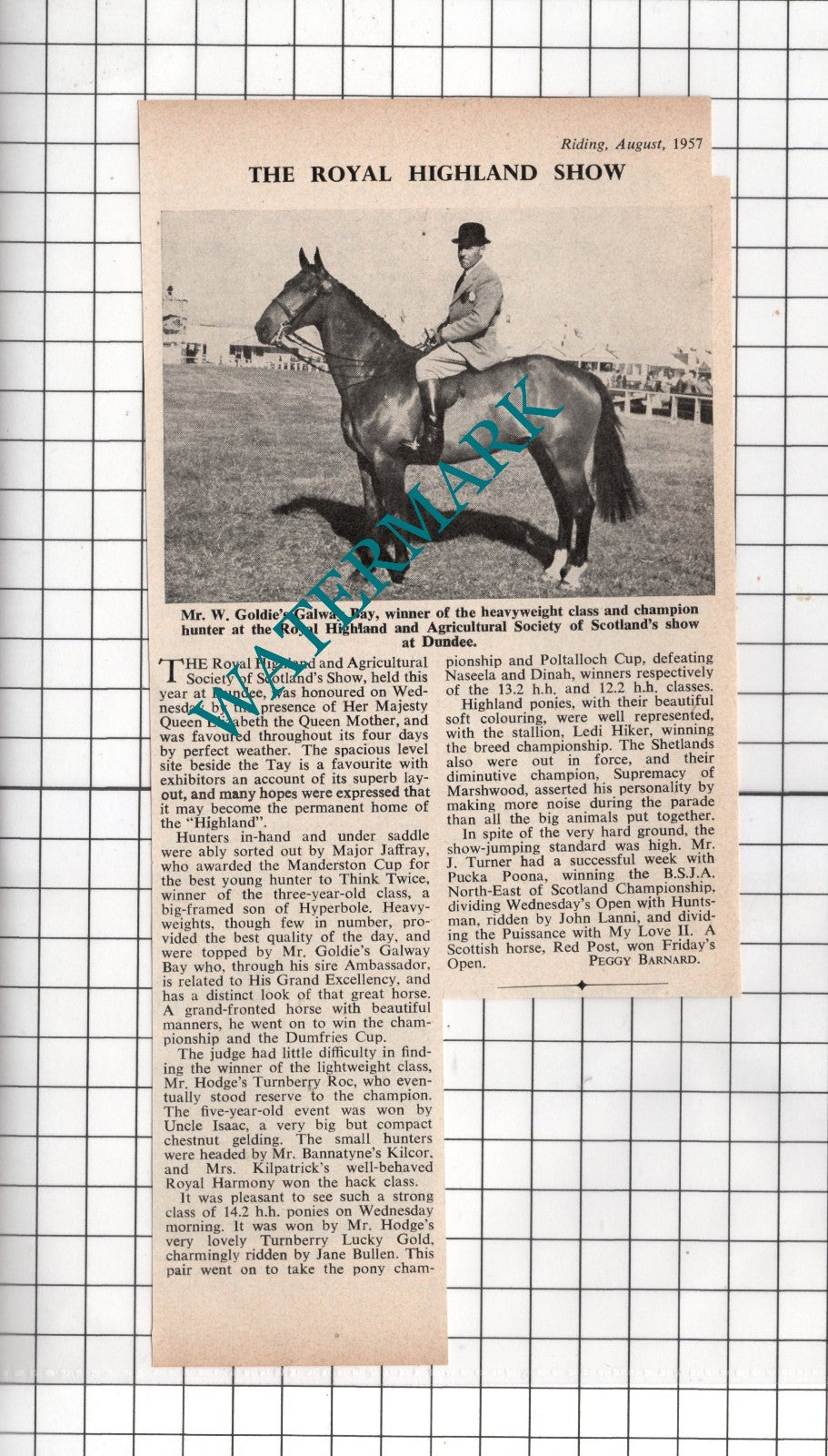 Mr W Goldie Horse Galway Bay  - 1957  Clipping