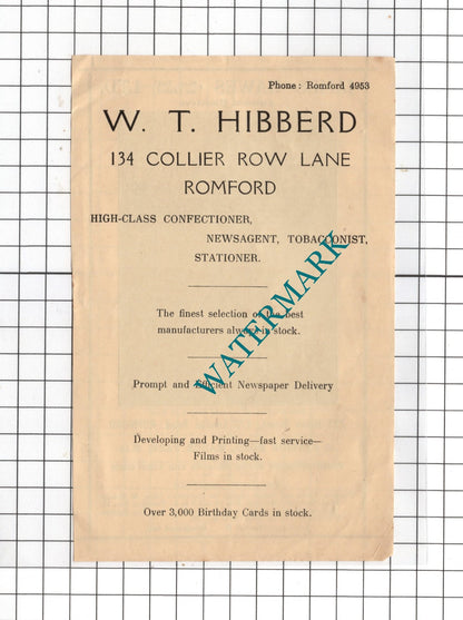 James Hawes Ltd Funeral Directors Romford W T Hibberd Romford -1954 Small Advert