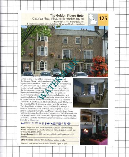 Golden Fleece Hotel Thirsk / Middlethorpe Hall York  - 2011 Advert