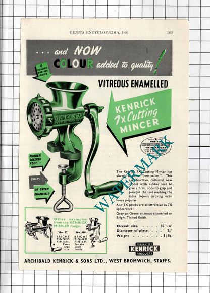 Archibald Kenrick & Sons Ltd West Bromwich / Opex Brushes Selly Oak  1954 Advert