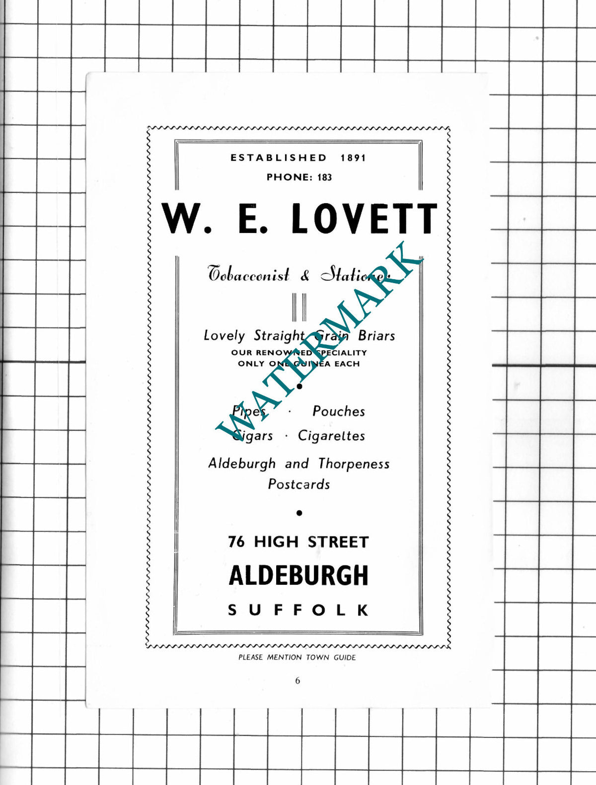 W E Lovett Tobacconist Aldeburgh Suffolk - 1952 Advert