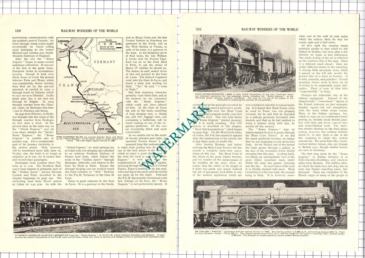 The Rome Express Northern Railway Of France  - c.1935 Article / Print