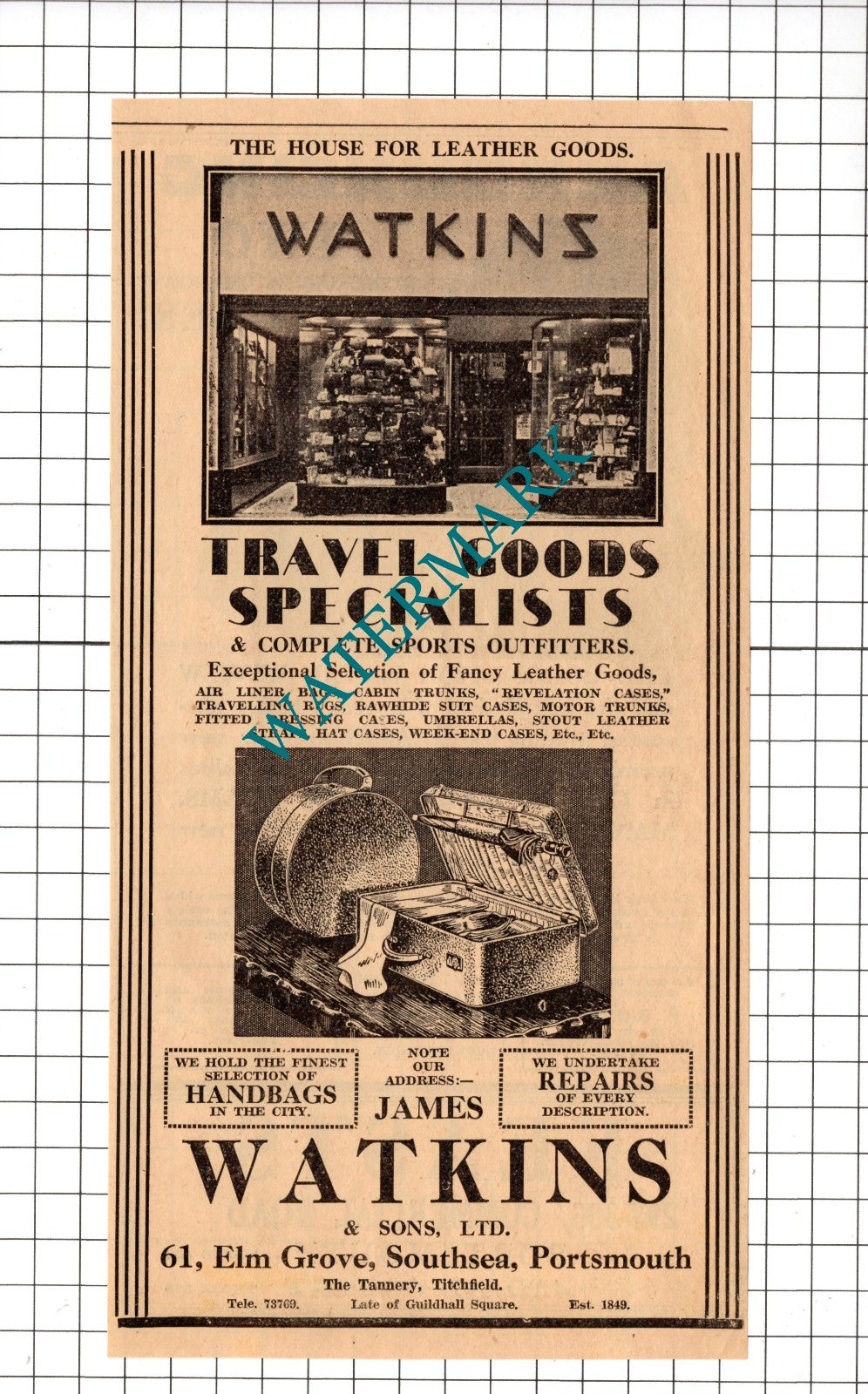 James Watkins & Sons Ltd Southsea Hampshire   - 1953 Advert