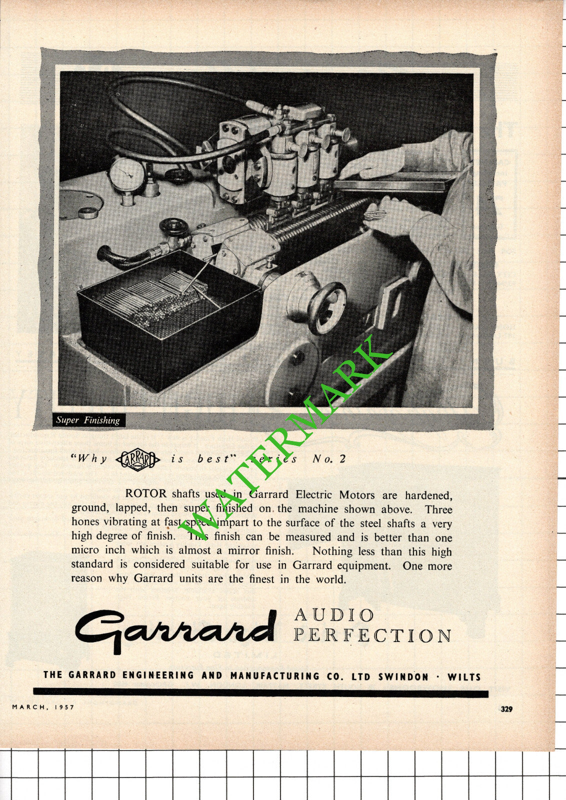 Garrard Engineering and Manufacturing Co Swindon Rotor Advert - 1957 Cutting