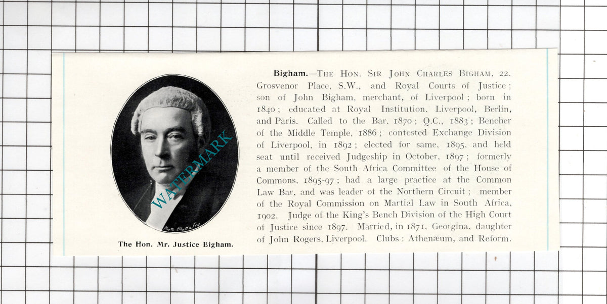 Sir Charles John Darling Brockenhurst / Sir John Charles Bigham -  1905 Clipping